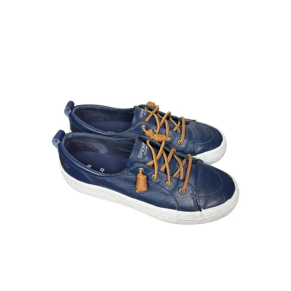 Sperry Crest Vibe Navy Leather Slip On Platform Loafer Sneakers Women's Size 9